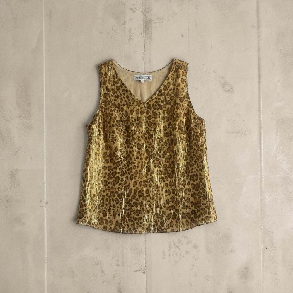 Starington Vintage Silk Metallic Leopard Print V-Neck Tank Top Size 14